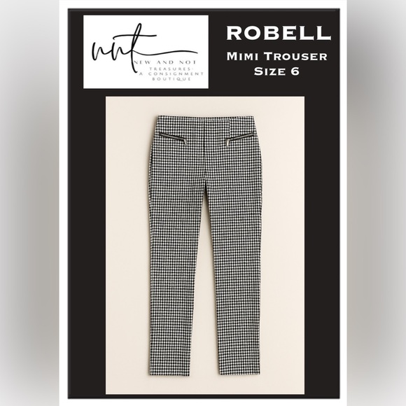 Robell Black and White Houndstooth Mimi Trousers Dress Pants Zipper Pockets in 6 - Picture 1 of 3